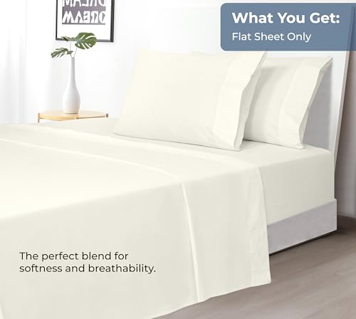 Image of Royale Linens 100% Organic Cotton King Flat Sheet Only - Super Soft - Percale Top Sheets - King Flat Sheet Sold Separately - Breathable, Cool & Crisp Ivory Sheets Only (105 inch x 102 inch, Ivory)