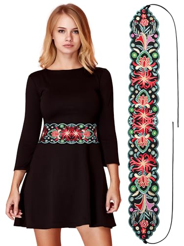 Desert Moon Dance: Celebrating an Indigenous Festival by SurpriseBusiness 6 Jeere Women Embroidered Mexican Belt for Dress Floral Traditional Fiesta Waist Sash Cinco De Mayo Luau Party Outfit(Engaging)
