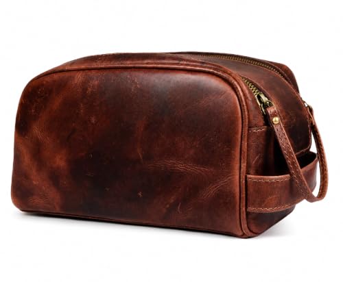 Premium Leather Travel Toiletry Bag with Waterproof Lining