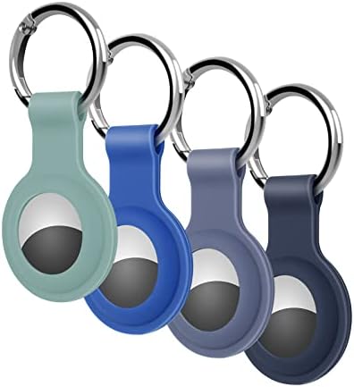 KOKOKA 4 Pack Protective Case Compatible with Airtag, Airtag Case Cover Tracker Keyring Silicone Case with Keychain for Keys Bags Luggage Dog Cat Pet Collar, Black Dark Grey Burgundy Midnight Blue