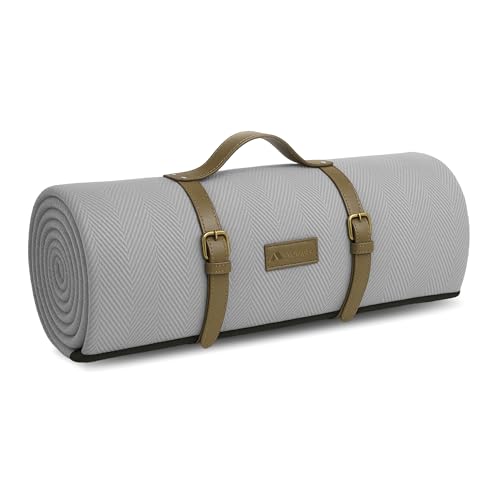 Voyager Picnic Blanket Grey Herringbone Extra Large Outdoor Rug 200x200cm Waterproof & Sandproof Mat for 6-8 People Foldable with Handle Stylish Camping & Beach Blanket