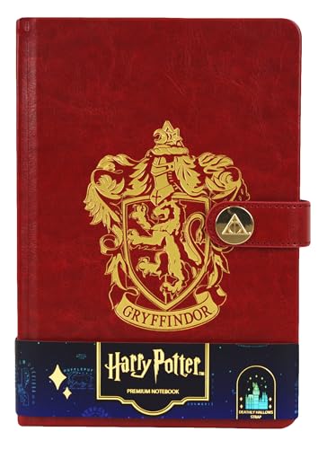 Licensed Harry Potter House notebook journal, parchment paper, house logo, house history, Gold printed house crest logo in front, Hogwarts, Gryffindor, Slytherin, Hufflepuff and Ravenclaw (Gryffindor)