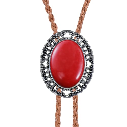 Image of Jeilwiy Bolo Tie for Men Real Stone Westwern Cowboy Ties Silver Bolos Women Leather Necktie Gift for Birthday Christmas