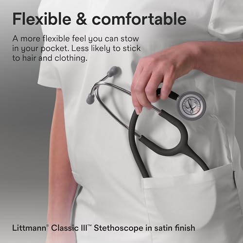 Image of 3M Littmann Classic III Stethoscope, 5620C, 27 inch Black Satin Finish Tube for Added Comfort, Flexibility and Cleanability, Stainless Steel Chestpiece, More Than 2X as Loud, Weighs Less