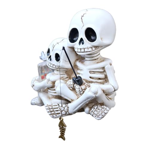 Outdoor Skeleton Statue - Decorative Sculpture Desktop - Halloween Skeleton Fishing Figure Resin for Pond Fence Garden Windowsill Bookcase Pool