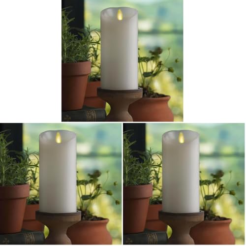 Image of Luminara - Flameless LED Battery Operated Flickering Pillar Candles - White - Pack of 3-3x6.5 - Realistic Moving Flame Real Wax Indoor /Outdoor Decor