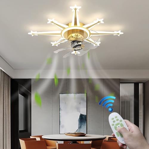 qudkdhs Ventilador de Techo con iluminación, luz de Techo Creativa con Forma de Estrella y Control Remoto, lámpara de Techo silenciosa y Regulable de 60 W con Temporizador, lámpara con Ven