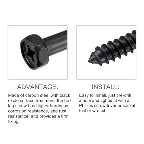 METALLIXITY Hex Lag Screws (5/16" x 2-3/4") 10Pcs, Carbon Steel Phillips Self-Tapping Wood Bolts - for Household Applications - Image 4