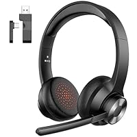 Wireless Headset with Mic for Work, Bluetooth 5.4 Office Headset with AI Noise Cancelling, USB A/C Dongle & Mic Mute for Computer Laptop PC, Lightweight Design for Call Center