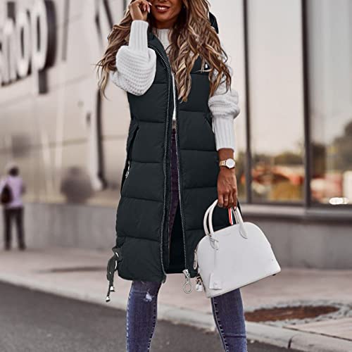 Womens Long Puffer Vest Quilted Hooded Sleeveless Zip Up Down Jacket Winter Warm Lightweight Gilet Coat Outerwear2