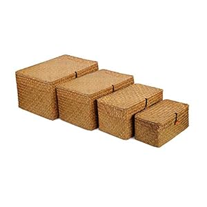 4 Pack, Wicker Baskets with Lids, N...