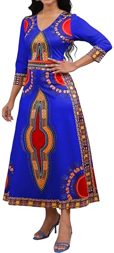 Image of VisiChenup African Print Dress for Women Casual Midi Dress