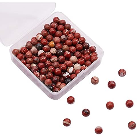 Stiesy 200pcs/box Natural Red Jasper Bead Spacers Round 8mm Stone Beads for Jewelry Making Cover
