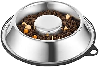 PEGGY11 Stainless Steel Slow Feeder Dog Bowls, Food Grade, BPA Free, Dishwasher Safe, Nonslip Rubber Bottom, Non Tip Base, Metal Slow Feed Bowls for Fast Easter, 475ml
