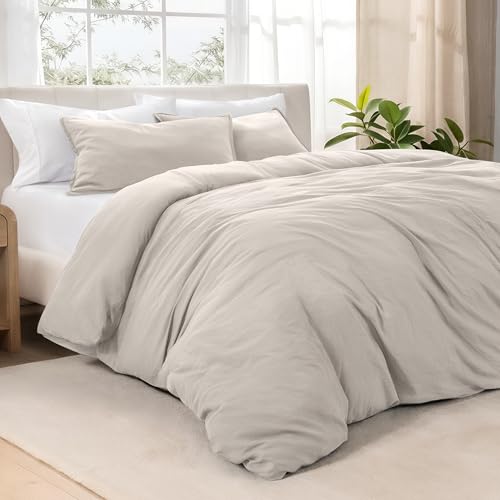 Bare Home Microfiber Duvet Cover Set - Ultra Soft Washed Microfiber - Queen Size - Linen-Like Look - Easy Care - Breathable Fabric - Our Softest Duvet Cover Set (Queen, Fog)