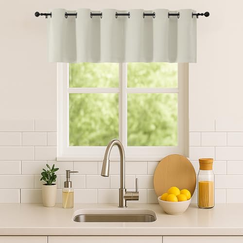 Image of Simplebrand Natural Window Valance for Kitchen 14 Inches Long 2 Panels Set, Room Darkening Valance Curtains for Living Room, Grommet Short Privacy Kitchen Curtains for Bedroom Kids Room, 40Wx14L
