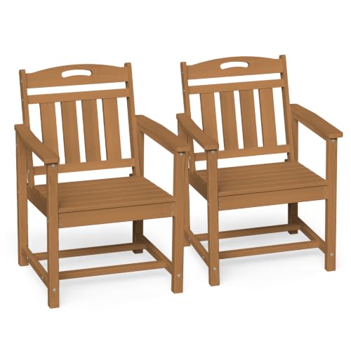 Image of Ciokea Outdoor Patio Dining Chair Set of 2, HDPE Porch Chairs for Dining Table, All-Weather Durable Outdoor Furniture for Backyard, Poolside, Lawn & Garden, Teak