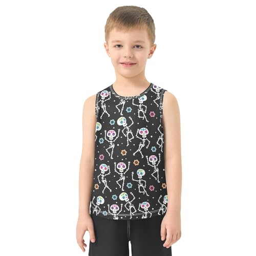 Boys Halloween Skeleton Tank Tops Kids Sleeveless T Shirts Quick Dry Sport Workout Active 3-15 Years2