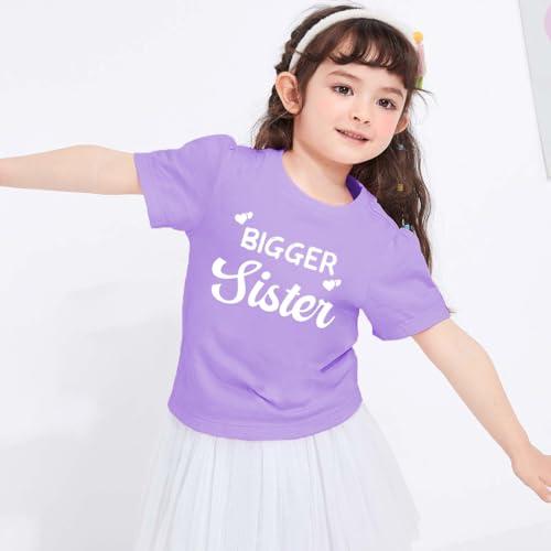 Image of Biggest /Bigger /Big Sister Shirt for Toddler Girls Cotton Short Sleeve Tshirts Announcement Outfits 2-10 Years