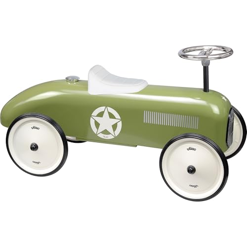 Vilac - Porteur Voiture Vintage - Kaki - Jouet pour Enfants ou Objet de Décoration d'Intérieur - Volant Directionnel - En Métal Chic - A Partir de 18 mois