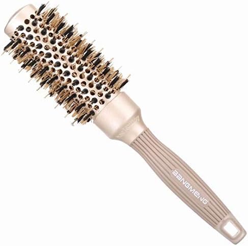 BANGMENG Round Barrel Anti-Static Hair Brush with Boar Bristles, Nano Thermal Ceramic Ionic Tech | For Extra Shine | Protect Hair, Enhance Texture, For Straightening & Drying (1.3 inch)