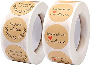 1000 Pcs Handmade with Love Stickers, Round Self-Adhesive Baking Sticker for Wedding Thanksgiving Baking Gifts Bags, Crafts (2 Style)