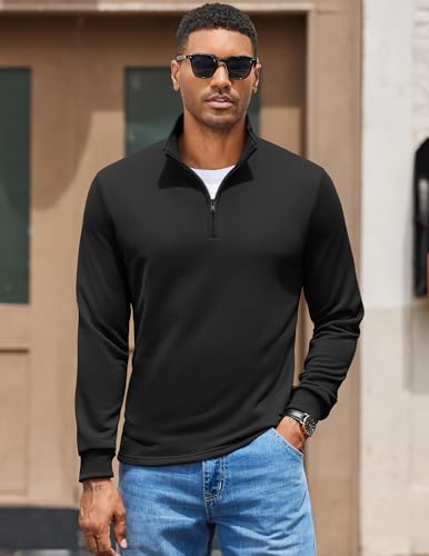 COOFANDY Men's 1/4 Zip Sweatshirts Mock Neck Athletic Pullover Lightweight Business Casual Golf Sweater Shirts Black - Image 2