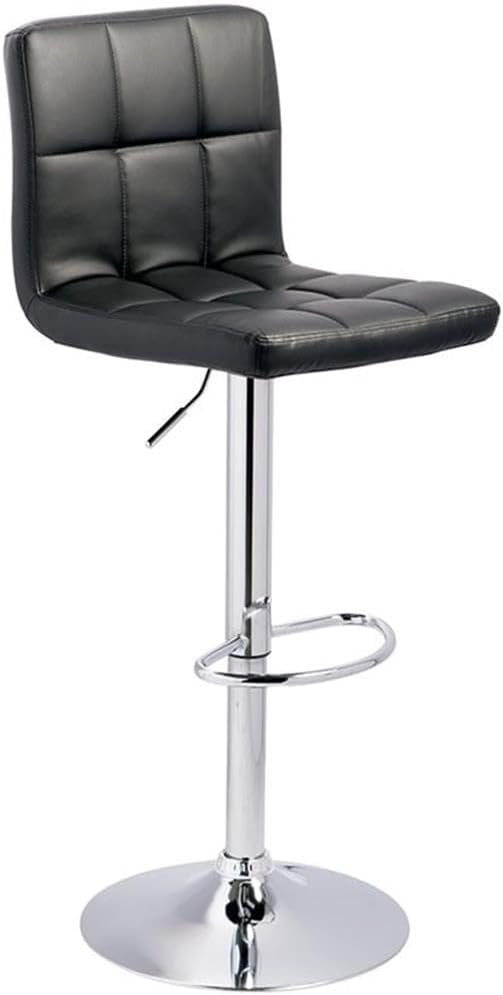 BOWERY HILL Faux Leather Adjustable Bar Stool, Black and Chrome Finish, Set of 2, 360-Degree Swivel, Tufted Upholstery, Pedestal Base with Footrest, Adjustable Height for Counter or Pub Use