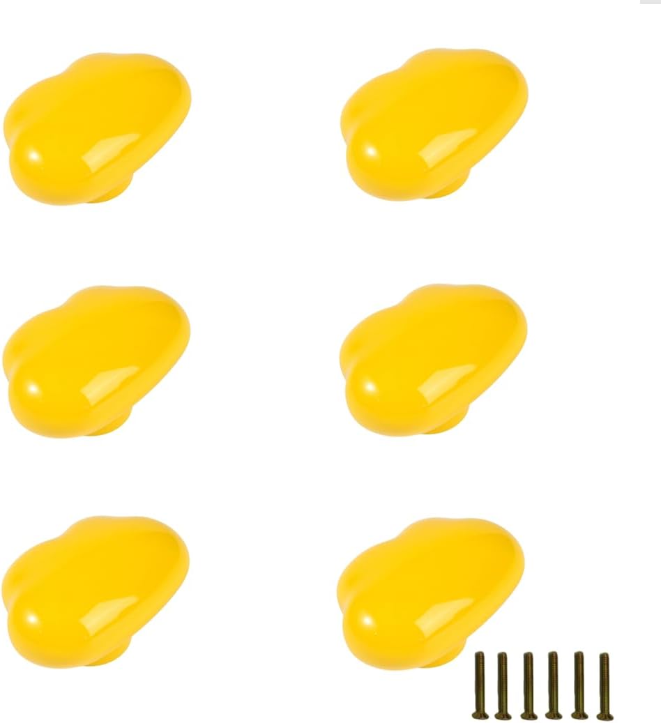 Cloud shape Ceramic Cabinet Knobs Vintage Door Knobs Drawer Dresser Cupboard Pull Handles for Home Kitchen (4, Yellow)