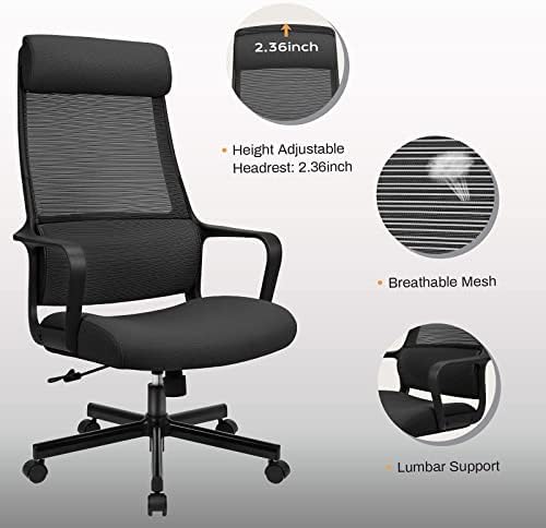 MELOKEA Ergonomic Office Chair, Executive Manager Desk Chairs with Adjustable Headrest and Height, Breathable Padded Seat with Armrest Lumbar Support, Swivel Mesh Chair for Home Office Work