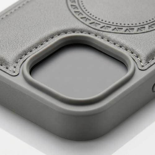 Image of amazon basics Premium PU Leather Case for iPhone 15 Pro, MagSafe Compatible Magnetic Ring, Sleek Protective Back Cover - [Gray]