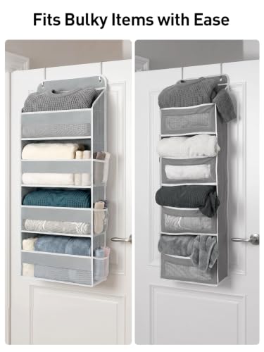 Image of Yecaye Over the Door Organizer, Stuffed Animal Storage, Bathroom Organizers and Storage for Nursery Newborn Baby Essentials Stuff Dorm Room, Widen by 7cm, Deepen by 3cm, Grey 4 Tier Extra-Large
