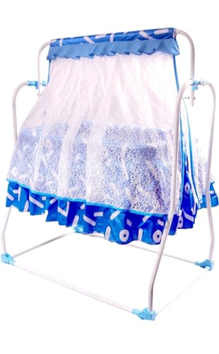 Image of Premium New Born Baby Sleep Swing Cradle /Jhula /Palna /Bed /Baby Bedding with Mosquito Net and Cradle for 0-13 Months (Blue)