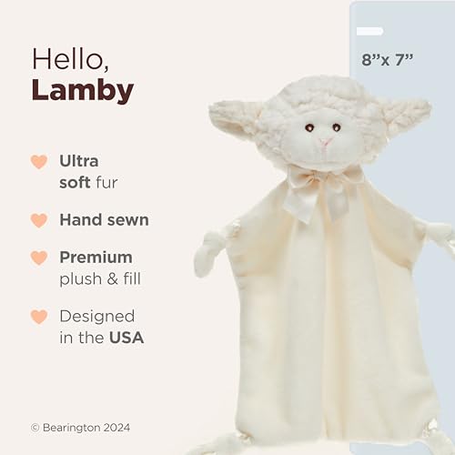 Image of Bearington Wee Lamby The Lamb Lovies for Babies - Soft Plush Sheep Security Blanket - Baby Loveys for Girls with Soft Fur, Knotted Satin and Velour Legs - Adorable Baby Girl Lovey Gift for Baptism