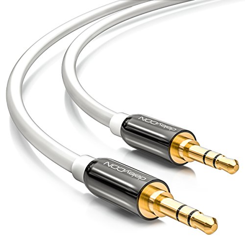 deleyCON 1,5m Cable Jack 3,5mm AUX Cable Estéreo Audio Conector Jack Recto para PC Portátil Móvil Smartphone Tablet Coche Receptor HiFi - Blanco