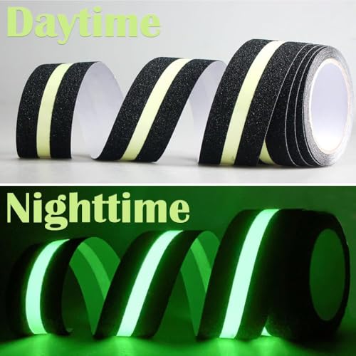 Image of Anti Slip Tape for Stairs Waterproof, Heavy Duty Anti Skid Grip Tape for Bathroom Floor, Tiles & Granite Steps, Glow in The Dark Radium Safety Tape for Staircase, Non Slip (2Inch X 5meter) (Pack OF 1)
