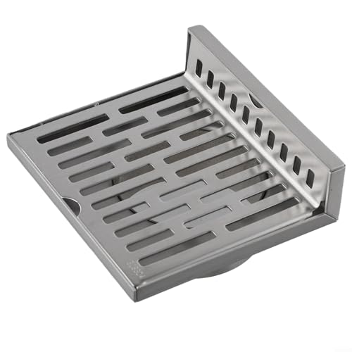Yhenlovtt Desagüe de suelo de acero inoxidable en forma de L, diseño de esquina antidesgaste 304 para baño o cocina, instalación en pared o suelo, plateado, 15 x 13,3 cm