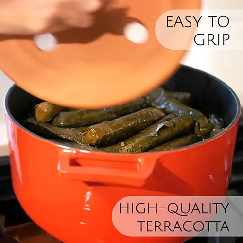 غطاء دولما من هاكان مصنوع يدويًا من الطين، وغطاء لفافة ورق عنب من الطين الحراري غير المزجج، ومكبس شواء مرجح من الفخار الطبيعي (متوسط 8.2 بوصة)