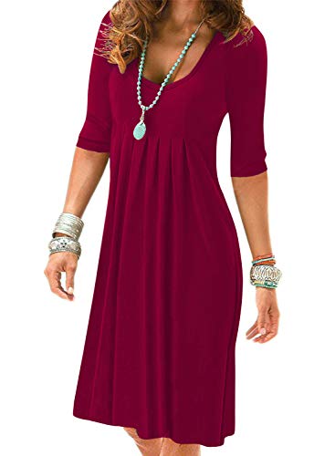 LEIYEE Summer Casual Burgundy Red Empire Waist Dresses for Women