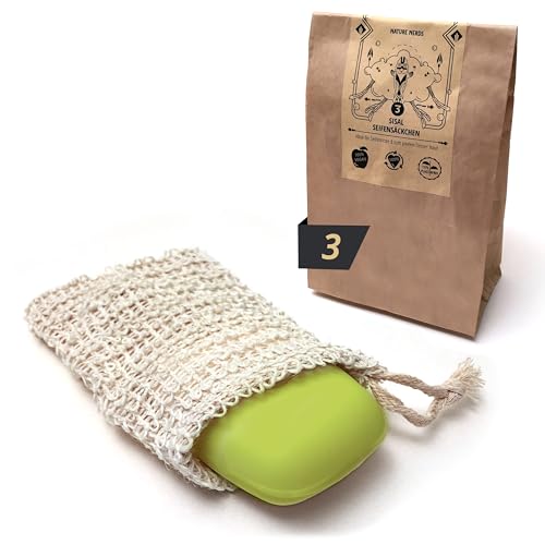 Nature Nerds – Bolsas de jabón de sisal (Juego de 3), Bolsas de jabón, Red de jabón, Libres de plasica e Ideales para restos de jabón