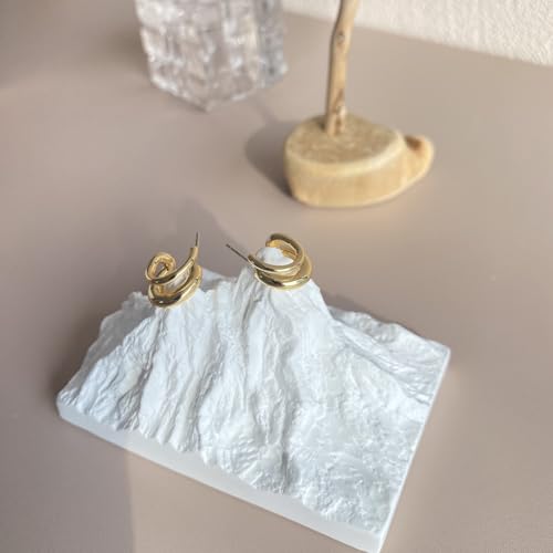 Image of Obidos 14K Gold Plated Illusion Stud Earrings for Women | Triple Huggie Hoop Earrings for One Hole| Trendy Simple Hypoallergenic Fashion Accessories Gold Jewelry Gifts for Womens