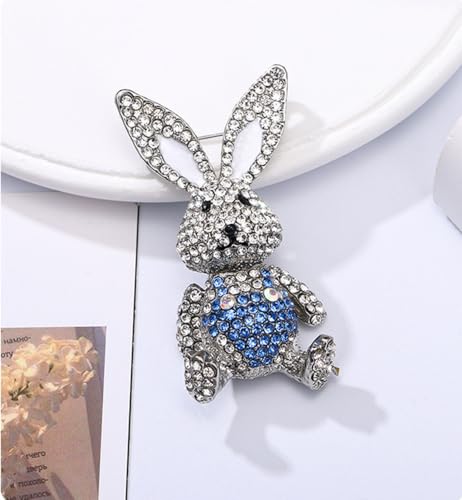 Image of Rhinestone Moving Rabbit Brooch Pin for Women Girls Fashion Crystal Enamel Love Heart Back Bunny Animal Pet Brooches Lapel Pins Dainty Cute Easter Valentine Honors Day Jewelry Gift Souvenir