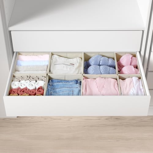 ORLISA Drawer Organiser for PAX 100 Drawers (100x58cm) 8 Pack Closet Organiser Set Fabric Drawer Dividers & Wardrobe Organisers for Clothes Storage Underwear Socks & Baby Clothes Beige