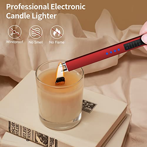 Miniatura 5 de Rouclo Encendedor Electrico,Usb Rechargeable Y Pantalla Led De Batería Cuello Largo Encendedor Cocina Electrico Sin Llama A Prueba De Viento Para Velas, Estufas De Gas, Camping Barbacoa Rojo