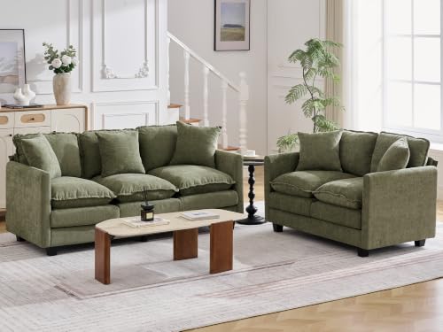 Cloud 2 Pieces Sofa Set, 2+3 Seater Couch, Modern Sofas Sets with Deep Seat, Modular Sectional Couches Sets for Living Room, Bedroom, Small Apartment, Light Green