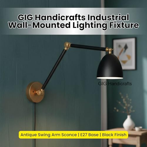 Image of GIG Handicrafts Lighting fixtures Mounted on the wall Study, Living Room, and Bedroom Industrial Sconce, E27 Base Antique wall lamp with Antique Swing Movement arm, Black