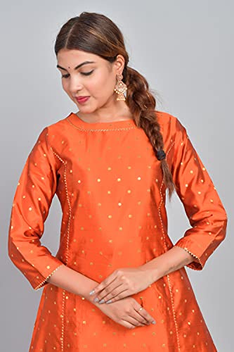 Image of Riara Art Silk Women Long Anarkali Kurti with Pant Polka Dot A-line Ladies Ethnic Wear Dress