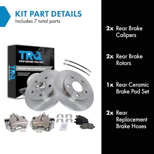 Image of TRQ Rear Brake Pad and Rotor Set Ceramic Rotors Calipers Compatible with 2004 Pontiac Grand Prix