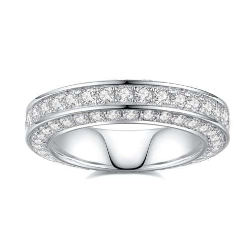 4CT moissanite wedding bands for women, Elegant Multi Layered Round Design Fancy 3 Row Eternity Ring, D color VVS1 S925 Sterling Silver Plated 18k White Gold Wedding Promise Anniversary Engagement Ring(7)2