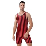 Linjinx Men's One Piece Swimsuit Bikini Water Sports Super Speed Dry Charm Muscle Bodysuit Jumpsuit Red&Black Medium